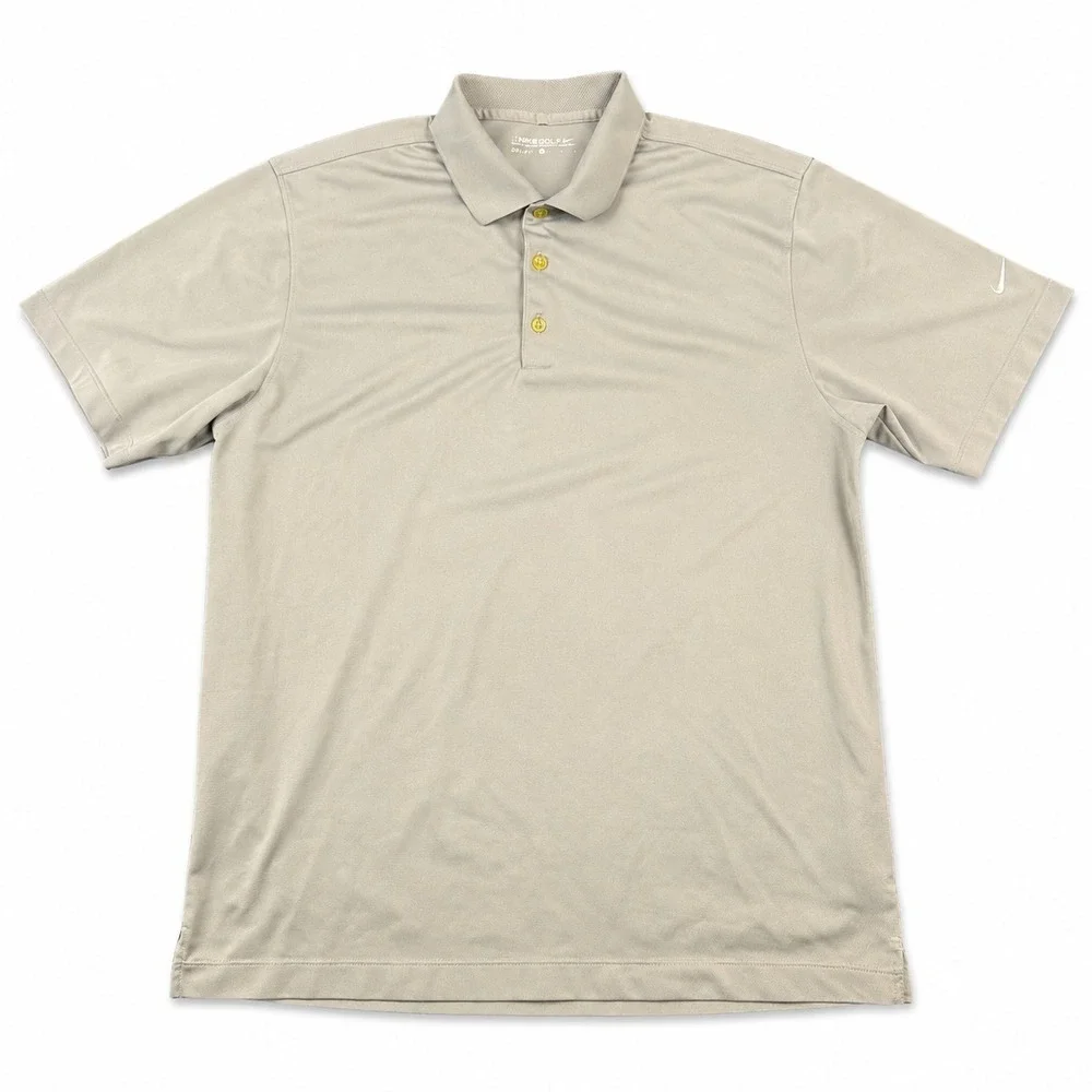 Nike Golf Dri Fit Polo Shirt Men Large Beige Khaki Short Sleeve Performance Golf